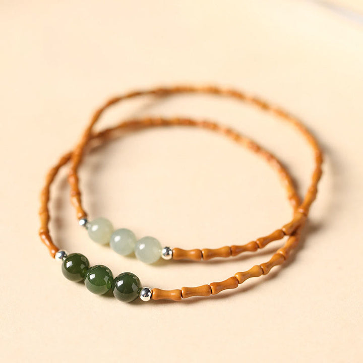 Bracelet porte-bonheur en perles de jade Hetian à motif de bambou et noyau d'olive naturelle de Buddha Stones