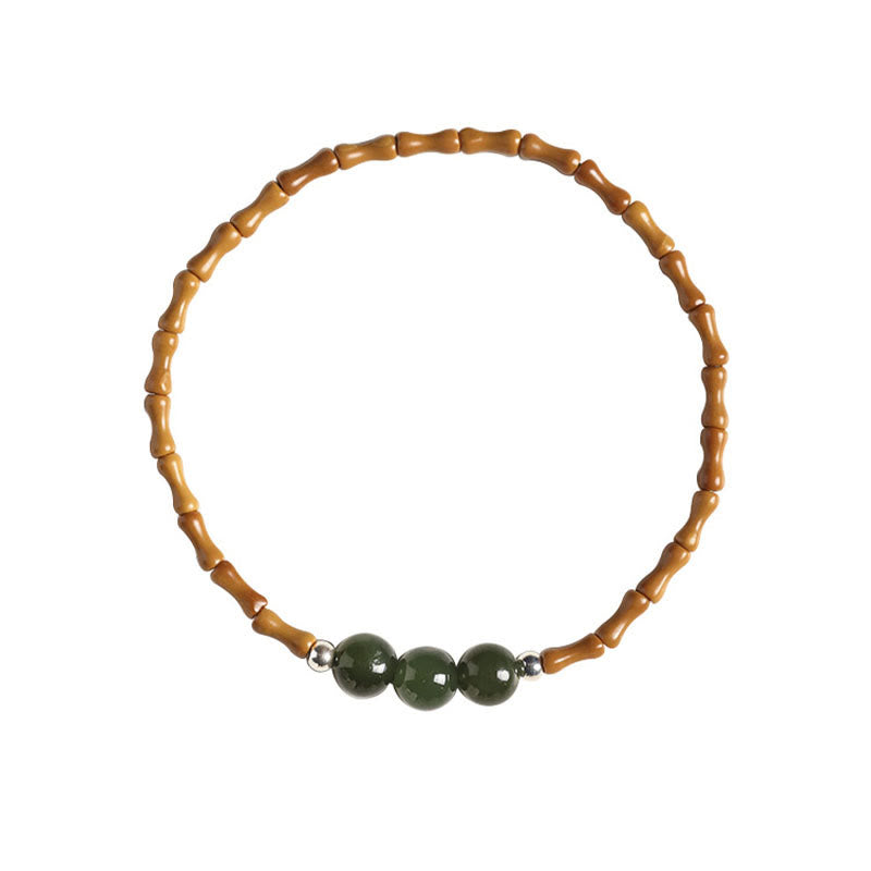 Bracelet porte-bonheur en perles de jade Hetian à motif de bambou et noyau d'olive naturelle de Buddha Stones