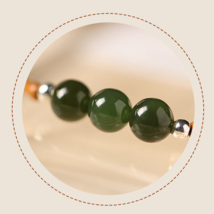 Bracelet porte-bonheur en perles de jade Hetian à motif de bambou et noyau d'olive naturelle de Buddha Stones