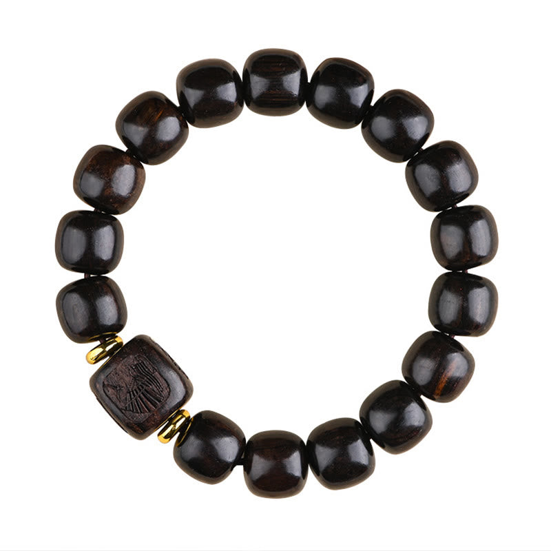 Bracelet d'équilibre porte-bonheur et trésor en perles de bois d'ébène tibétain avec Buddha Stones