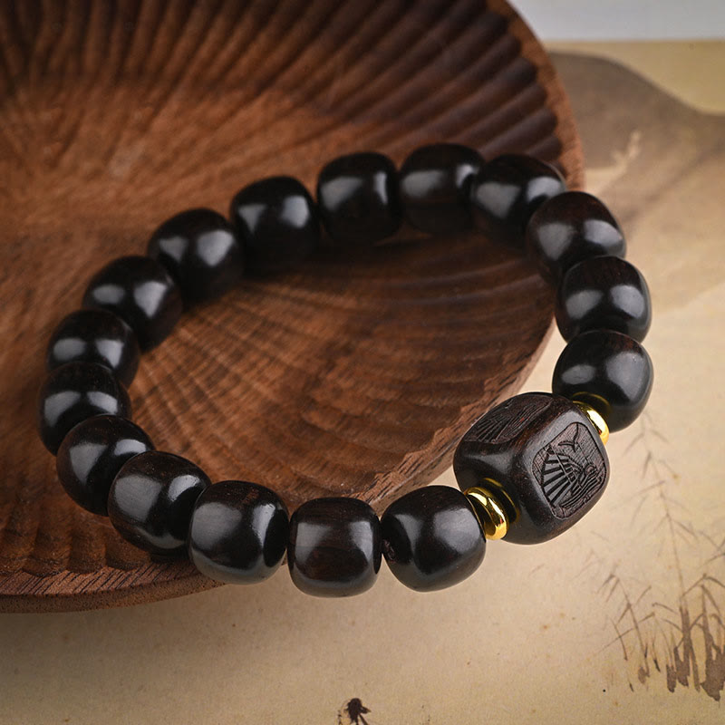 Bracelet d'équilibre porte-bonheur et trésor en perles de bois d'ébène tibétain avec Buddha Stones