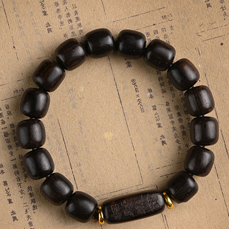 Bracelet d'équilibre porte-bonheur et trésor en perles de bois d'ébène tibétain avec Buddha Stones