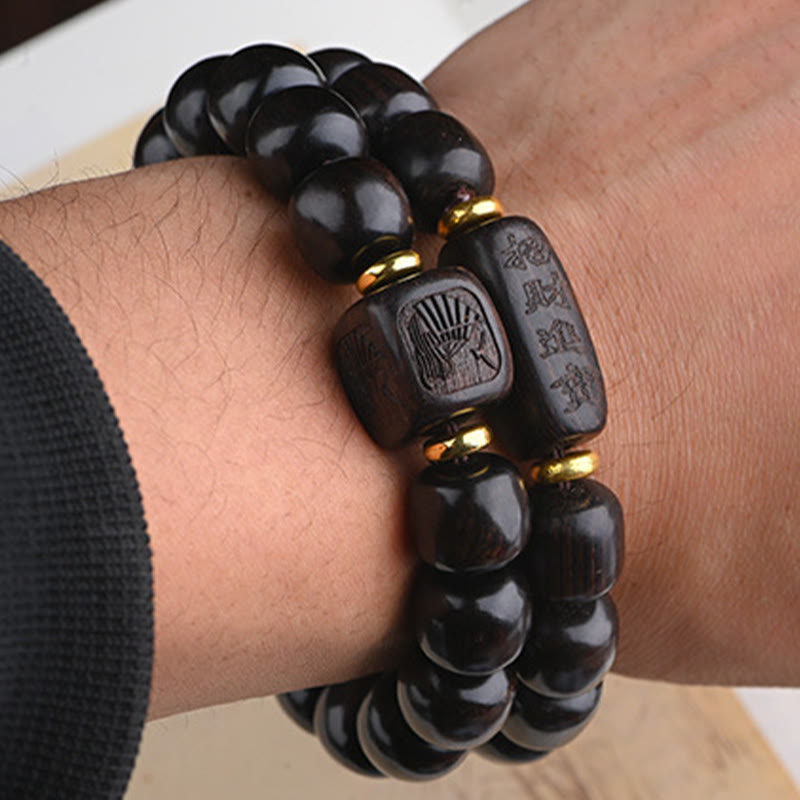 Bracelet d'équilibre porte-bonheur et trésor en perles de bois d'ébène tibétain avec Buddha Stones