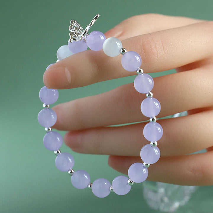 Bracelet énergétique papillon en Buddha Stones, calcédoine bleue, cristal rose, calcédoine violette - Calcédoine violette (tour de poignet 14-16 cm) - image 7