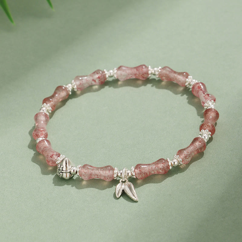 Bracelet porte-bonheur en Buddha Stones, péridot, jade blanc, quartz fraise, aventurine verte, bambou, personnage Fu