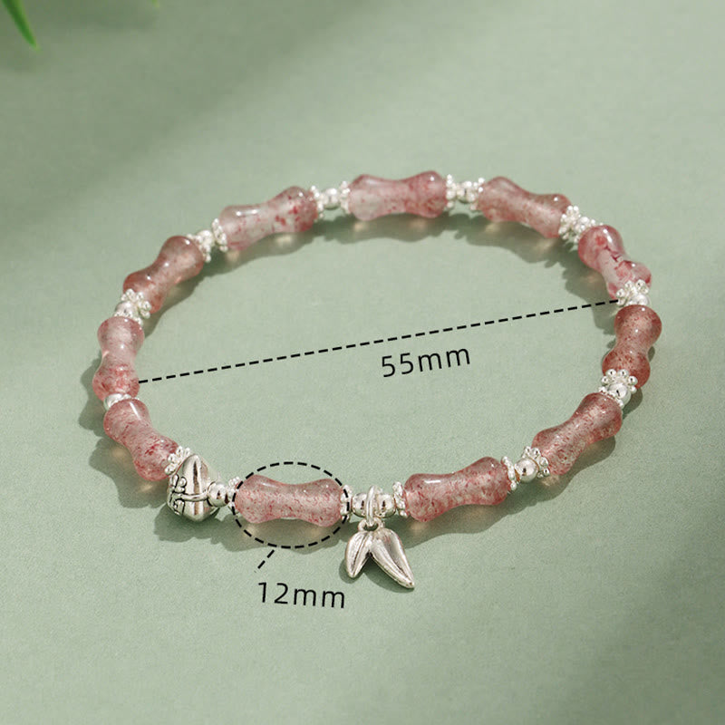 Bracelet porte-bonheur en Buddha Stones, péridot, jade blanc, quartz fraise, aventurine verte, bambou, personnage Fu