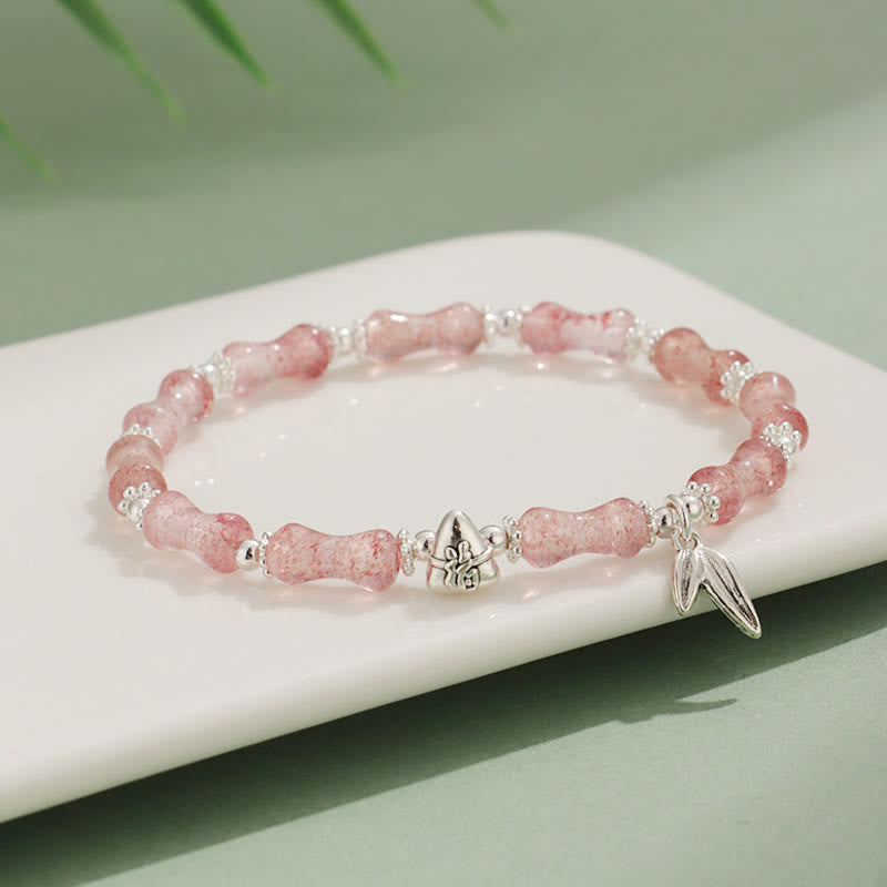 Bracelet porte-bonheur en Buddha Stones, péridot, jade blanc, quartz fraise, aventurine verte, bambou, personnage Fu