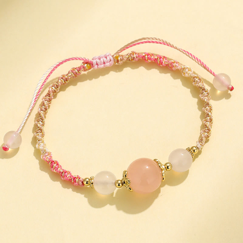 Bracelet de guérison en corde avec perles d'agate blanche et de préhnite en cristal rose et quartz fraise de Buddha Stones