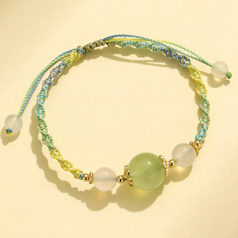Bracelet de guérison en corde avec perles d'agate blanche et de préhnite en cristal rose et quartz fraise de Buddha Stones