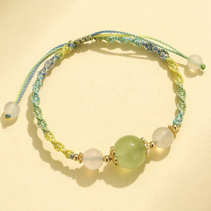 Bracelet de guérison en corde avec perles d'agate blanche et de préhnite en cristal rose et quartz fraise de Buddha Stones