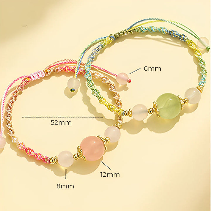 Bracelet de guérison en corde avec perles d'agate blanche et de préhnite en cristal rose et quartz fraise de Buddha Stones