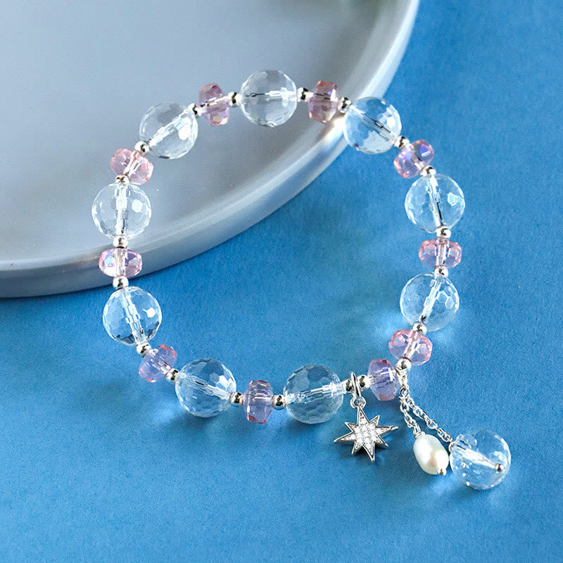 Bracelet à breloques en forme d'étoile de protection en cristal blanc et rose Buddha Stones - image 1