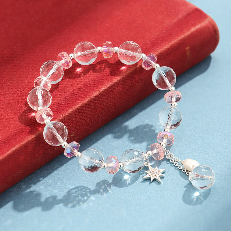 Bracelet à breloques en forme d'étoile de protection en cristal blanc et rose Buddha Stones - image 4