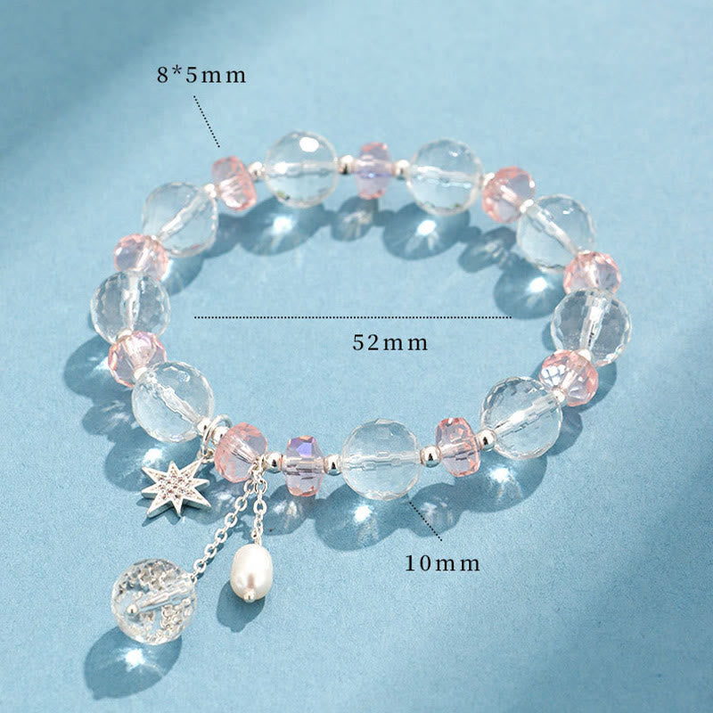 Bracelet à breloques en forme d'étoile de protection en cristal blanc et rose Buddha Stones