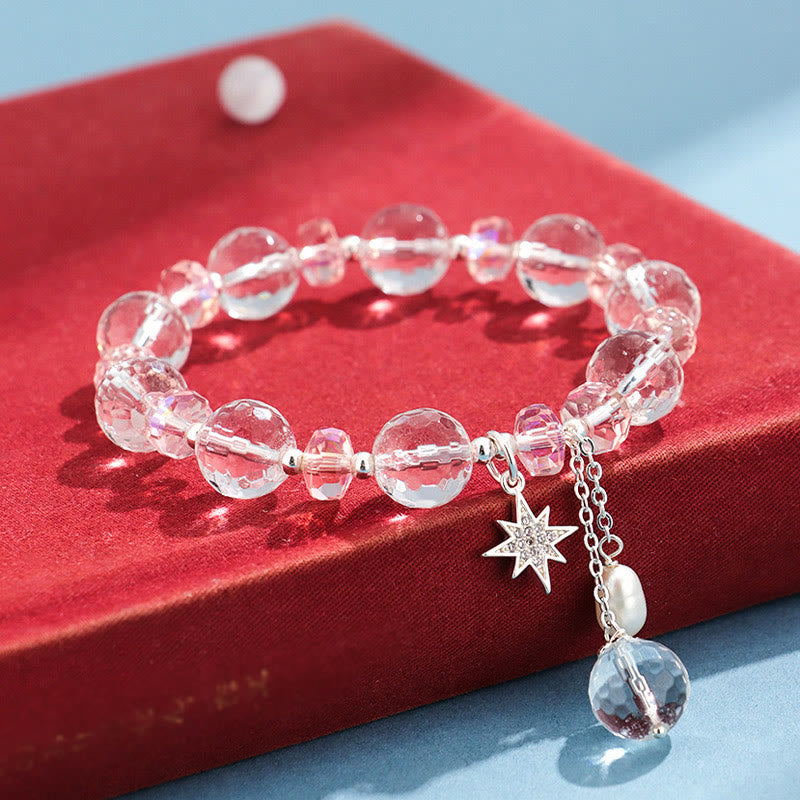 Bracelet à breloques en forme d'étoile de protection en cristal blanc et rose Buddha Stones - image 3