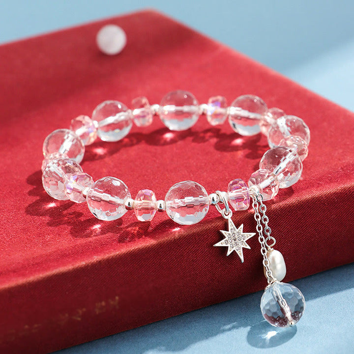 Bracelet à breloques en forme d'étoile de protection en cristal blanc et rose Buddha Stones - image 3