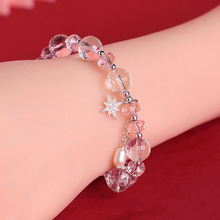 Bracelet à breloques en forme d'étoile de protection en cristal blanc et rose Buddha Stones - image 8