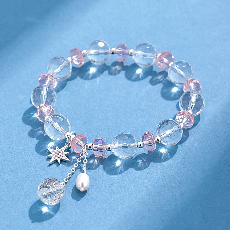 Bracelet à breloques en forme d'étoile de protection en cristal blanc et rose Buddha Stones - Cristal blanc (Tour de poignet 14-16 cm) - image 0