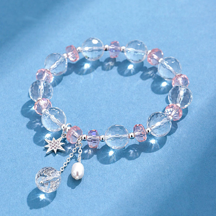 Bracelet à breloques en forme d'étoile de protection en cristal blanc et rose Buddha Stones - Cristal blanc (Tour de poignet 14-16 cm) - image 0