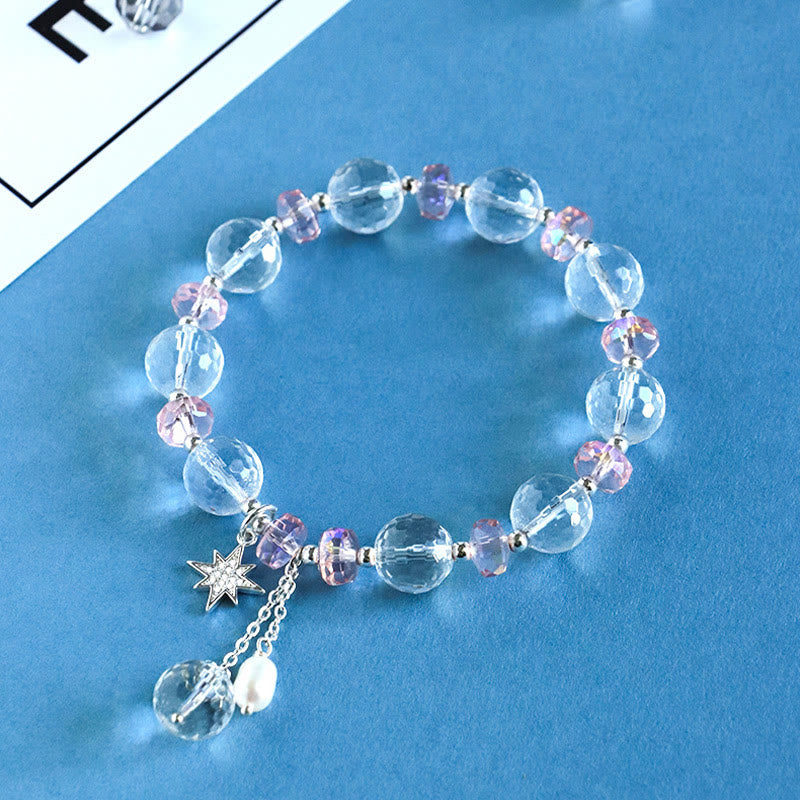 Bracelet à breloques en forme d'étoile de protection en cristal blanc et rose Buddha Stones - image 2