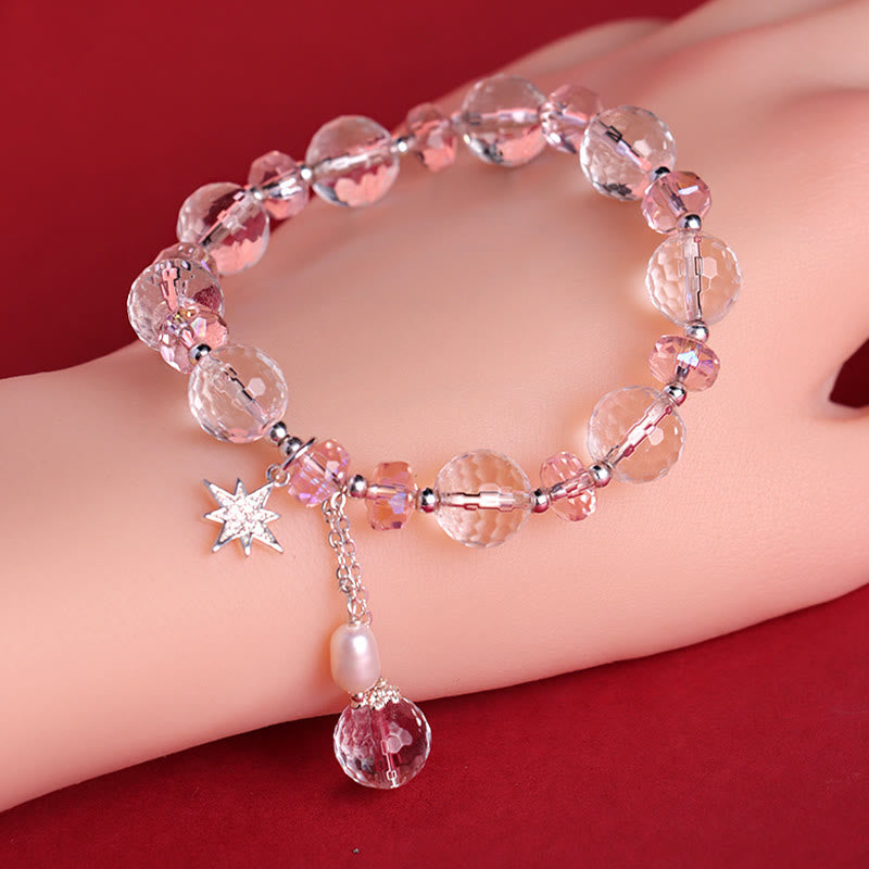 Bracelet à breloques en forme d'étoile de protection en cristal blanc et rose Buddha Stones - image 9