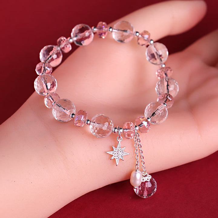 Bracelet à breloques en forme d'étoile de protection en cristal blanc et rose Buddha Stones - image 10