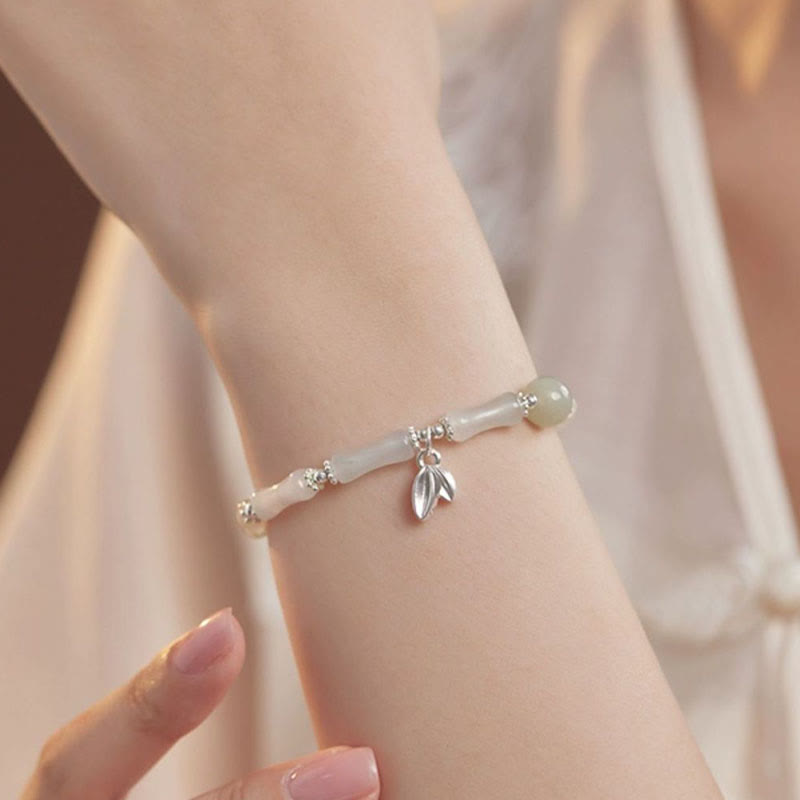 Bracelet porte-bonheur en argent sterling 925 Buddha Stones et jade Tianshan naturel en bambou
