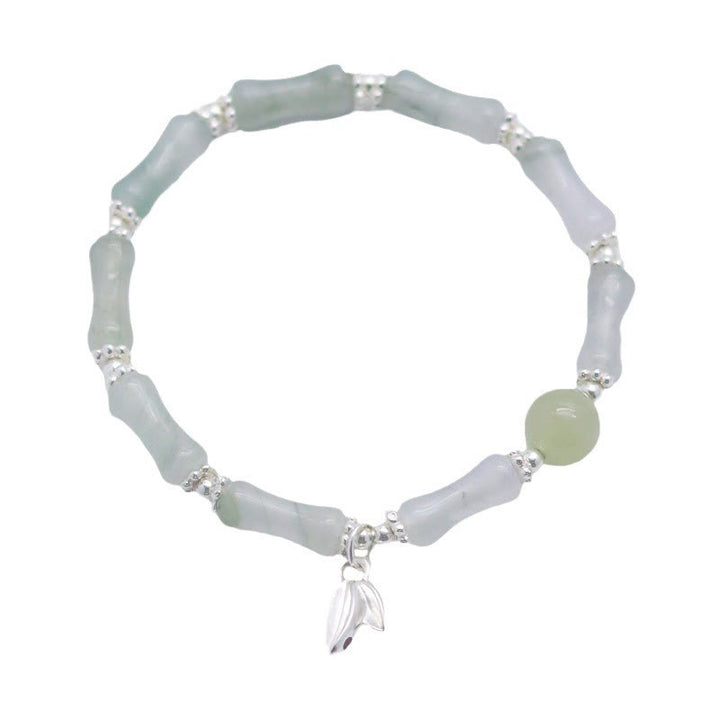 Bracelet porte-bonheur en argent sterling 925 Buddha Stones et jade Tianshan naturel en bambou