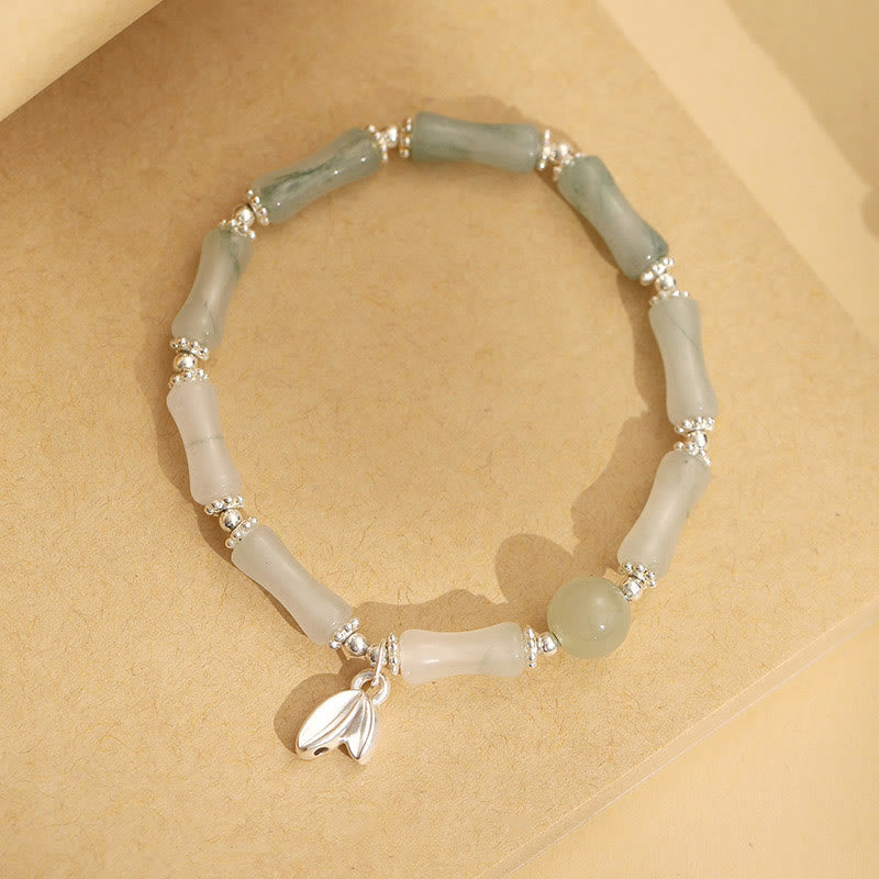 Bracelet porte-bonheur en argent sterling 925 Buddha Stones et jade Tianshan naturel en bambou