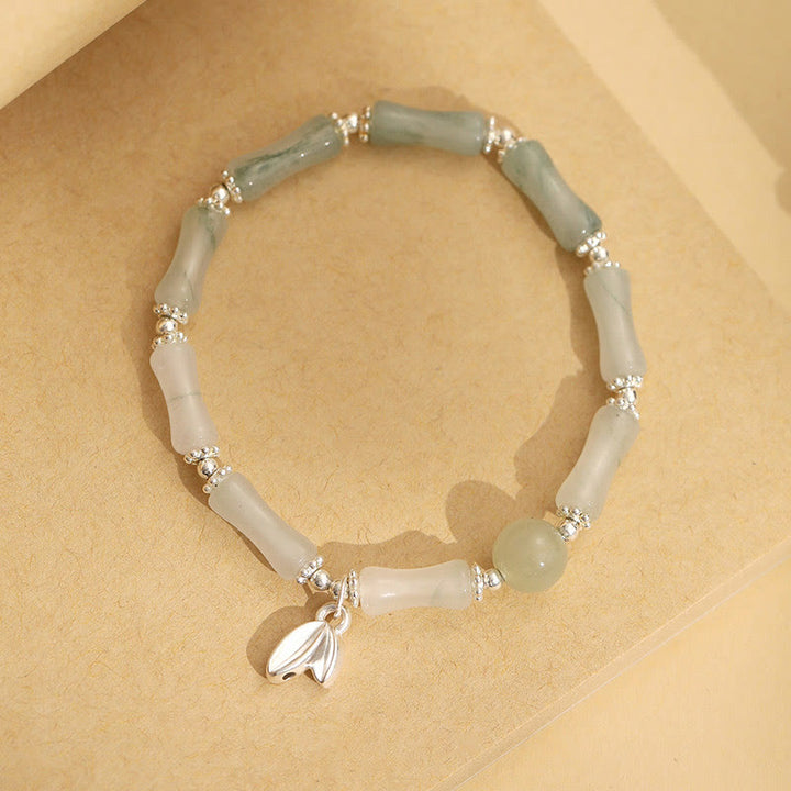 Bracelet porte-bonheur en argent sterling 925 Buddha Stones et jade Tianshan naturel en bambou
