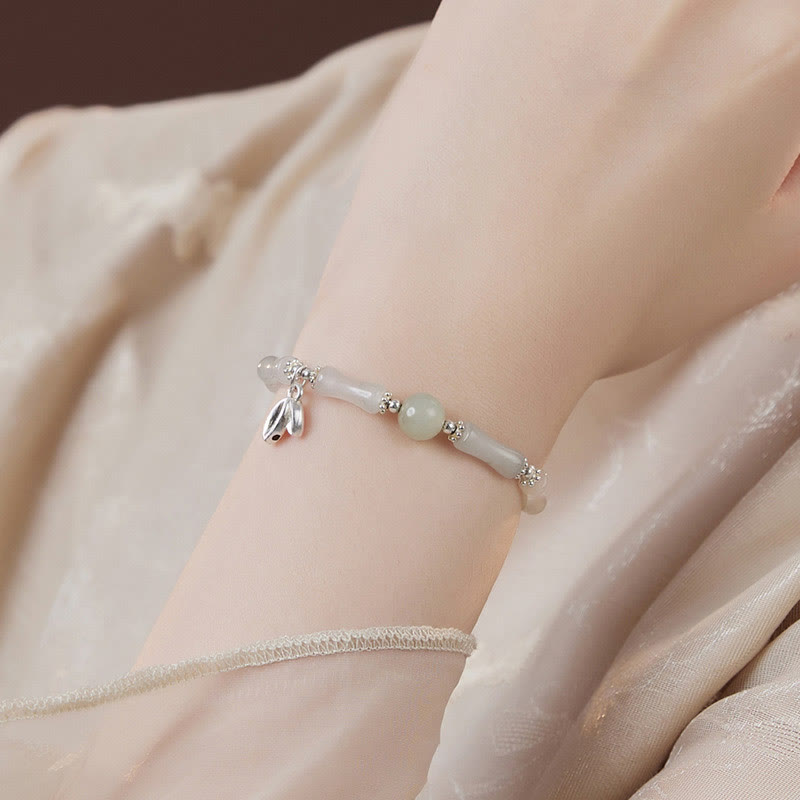 Bracelet porte-bonheur en argent sterling 925 Buddha Stones et jade Tianshan naturel en bambou