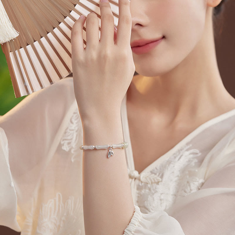Bracelet porte-bonheur en argent sterling 925 Buddha Stones et jade Tianshan naturel en bambou
