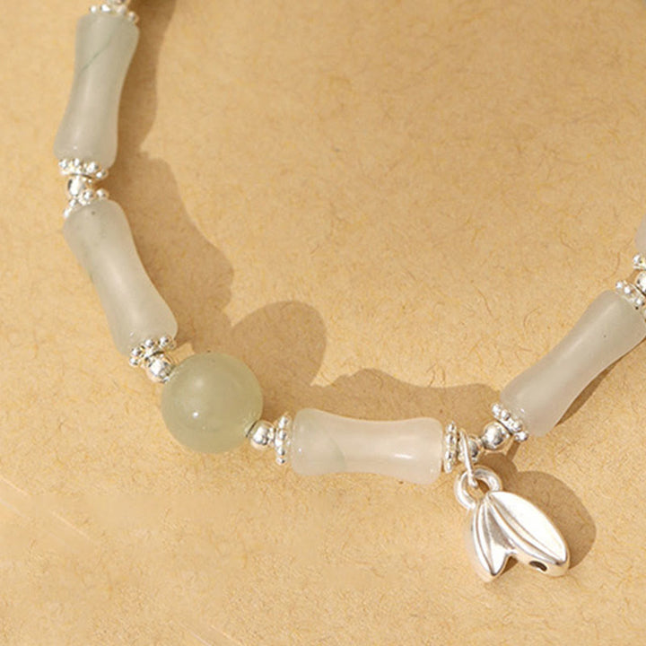 Bracelet porte-bonheur en argent sterling 925 Buddha Stones et jade Tianshan naturel en bambou