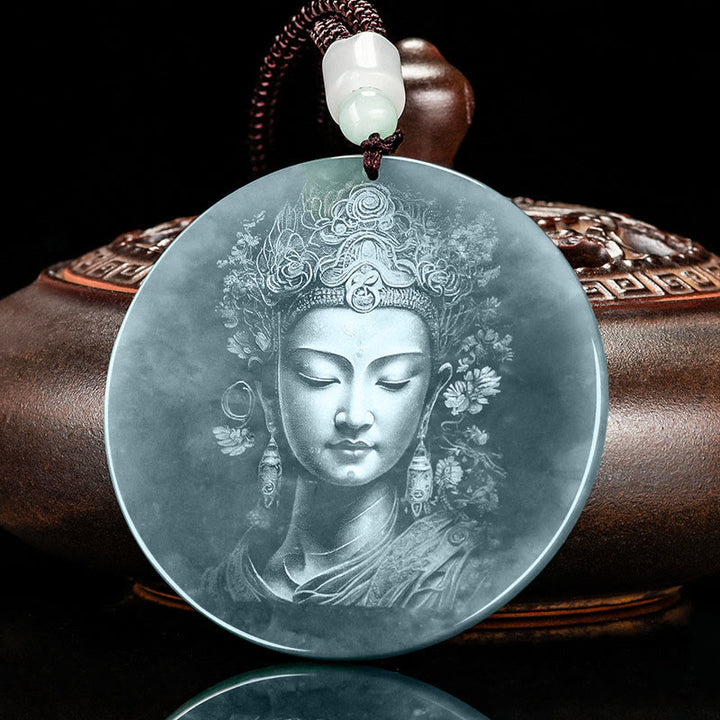 Collier pendentif en jade d'abondance Kwan Yin Avalokitesvara Buddha Stones