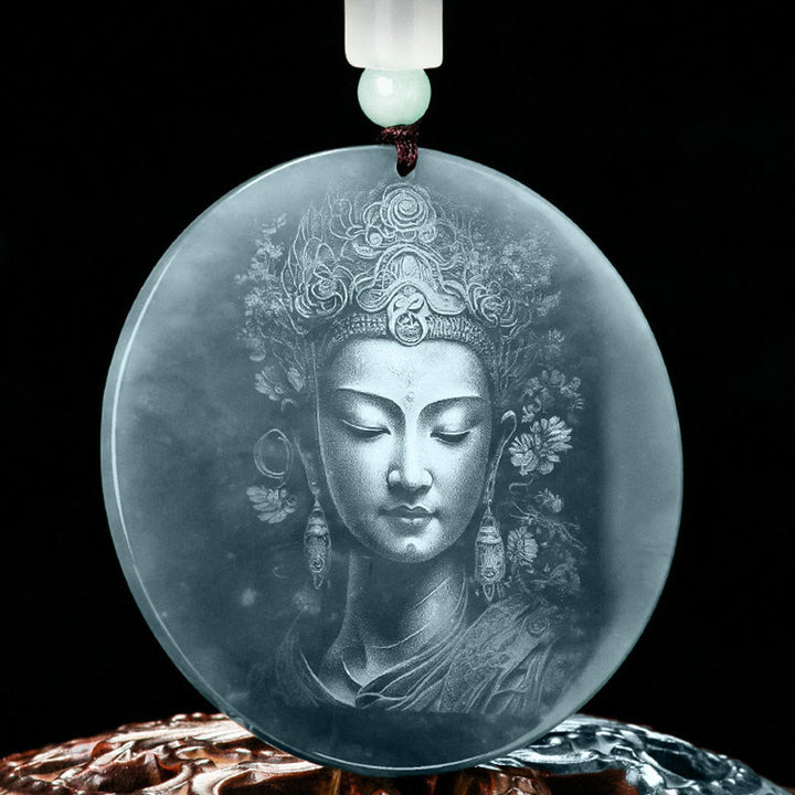 Collier pendentif en jade d'abondance Kwan Yin Avalokitesvara Buddha Stones