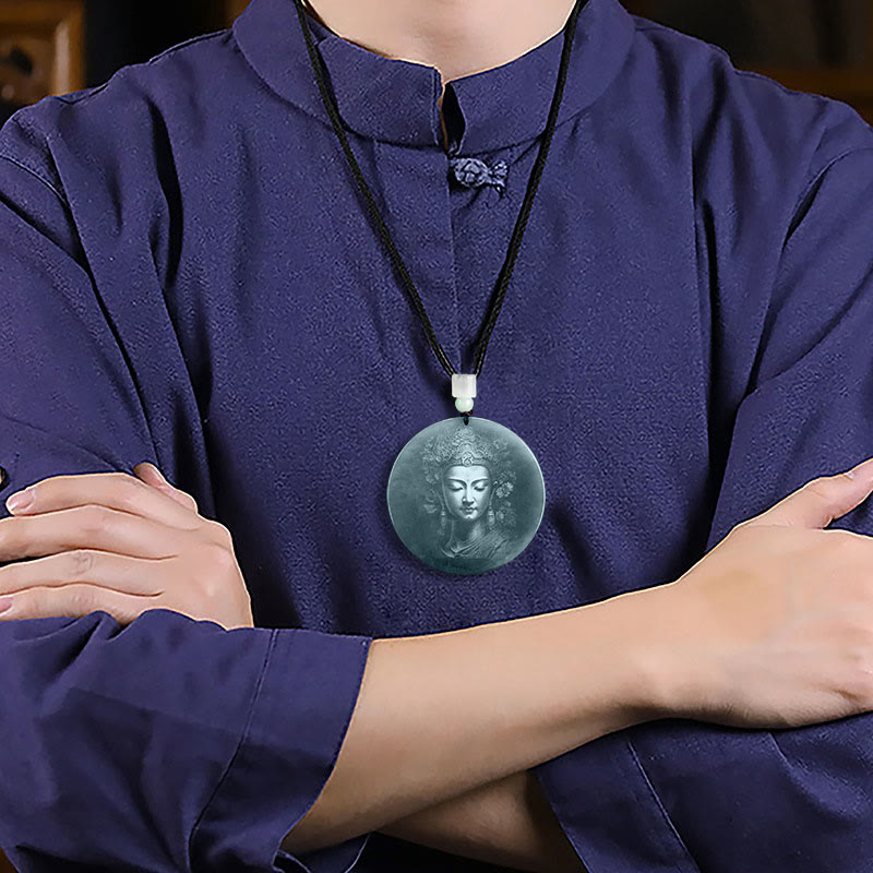 Collier pendentif en jade d'abondance Kwan Yin Avalokitesvara Buddha Stones