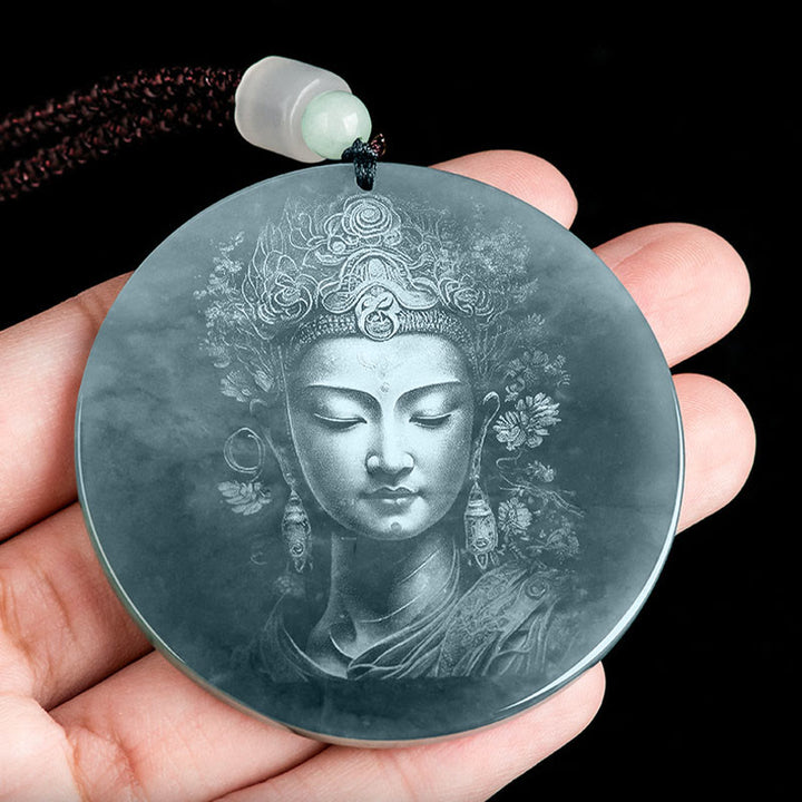 Collier pendentif en jade d'abondance Kwan Yin Avalokitesvara Buddha Stones