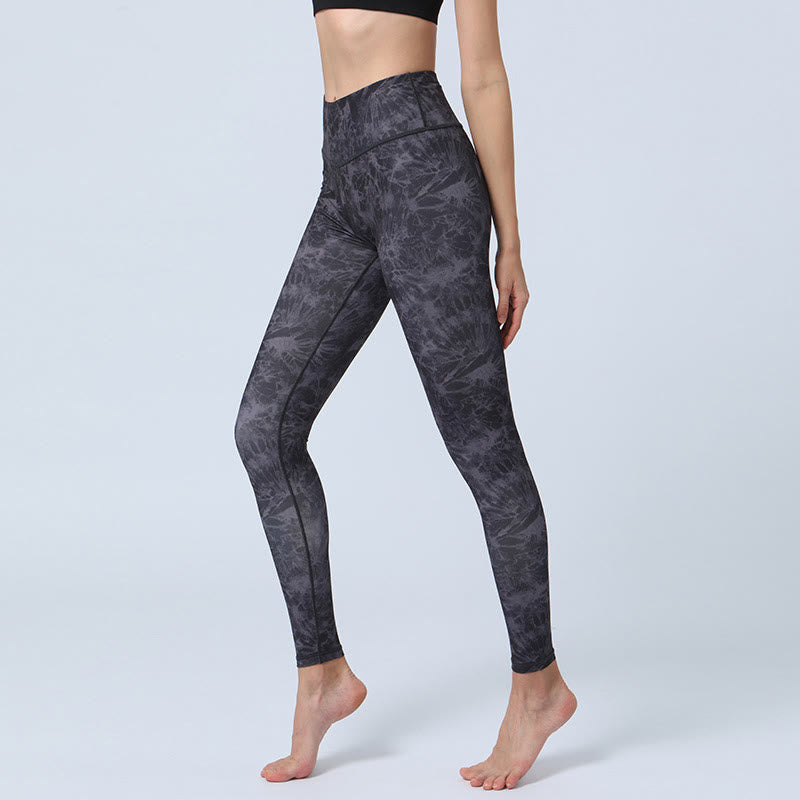 Legging taille haute pour femme avec imprimé Buddha Stones , fleurs, feuilles, sport, fitness, yoga - Fleurs noires - US8-10，UK/AU12-14，EU40-42 (XL) - image 5