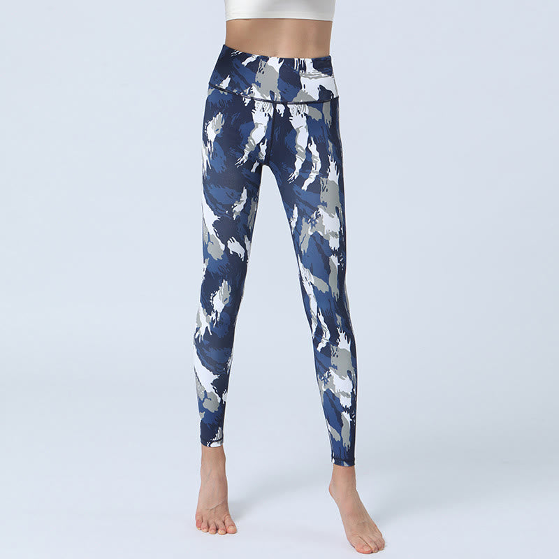 Legging taille haute pour femme avec imprimé Buddha Stones , fleurs, feuilles, sport, fitness, yoga - Bleu foncé Blanc - US8-10，UK/AU12-14，EU40-42 (XL) - image 1