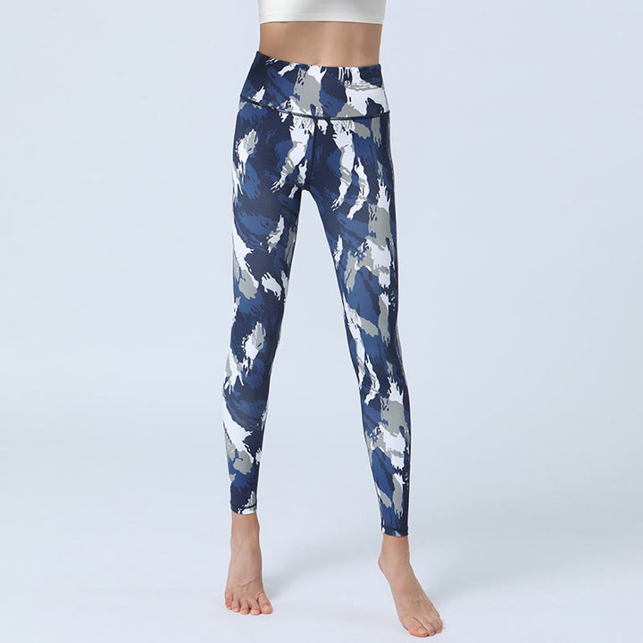 Legging taille haute pour femme avec imprimé Buddha Stones , fleurs, feuilles, sport, fitness, yoga - Bleu foncé Blanc - US8-10，UK/AU12-14，EU40-42 (XL) - image 1