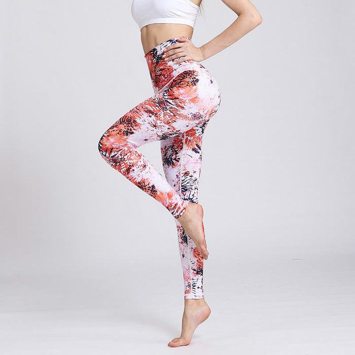 Leggings taille haute pour femme avec imprimé Buddha Stones, fleurs rouges et roses, pour le sport, le fitness, le yoga - US6，UK/AU10，EU38 (XL) - image 0