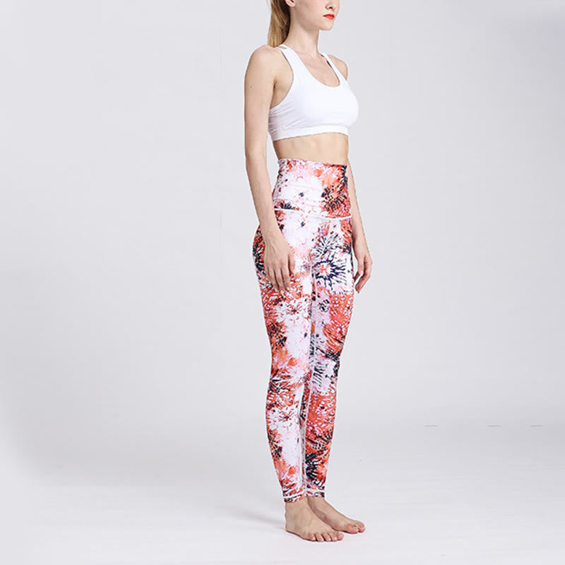 Leggings taille haute pour femme avec imprimé Buddha Stones, fleurs rouges et roses, pour le sport, le fitness, le yoga - image 5