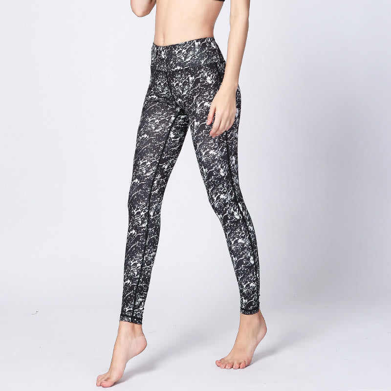 Leggings taille haute pour femme avec imprimé camouflage Buddha Stones pour le sport, le fitness, le yoga - Noir et blanc - US8-10，UK/AU12-14，EU40-42 (XL) - image 6