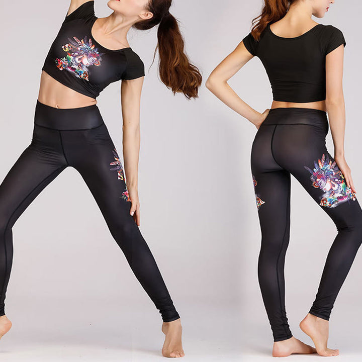 Buddha Stones 2 Pièces Monde Sous-Marin Mystérieuse Fille Dégradé De Couleur Imprimé Haut Pantalon Sports Fitness Yoga Ensembles De Yoga Pour Femmes - Fille mystérieuse noire - US12，UK/AU16，EU44 (XL)  - image 3