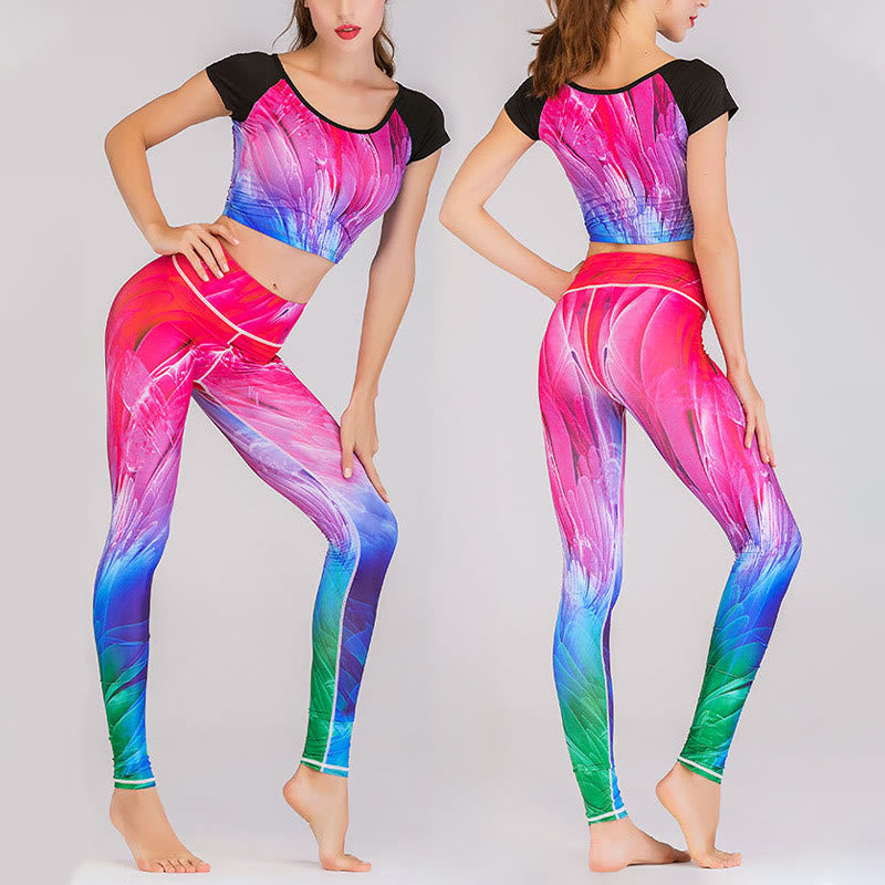 Buddha Stones 2 Pièces Monde Sous-Marin Mystérieuse Fille Dégradé De Couleur Imprimé Haut Pantalon Sports Fitness Yoga Ensembles De Yoga Pour Femmes - Couleur dégradée - US12，UK/AU16，EU44 (XL)  - image 7