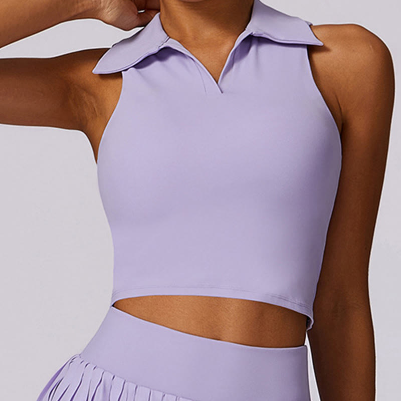 Buddha Stones Polo Collar Crop Tank Top Jupes de tennis Shorts plissés avec poche Tenues de sport et de yoga - image 6
