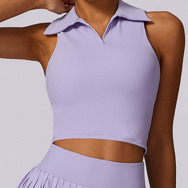 Buddha Stones Polo Collar Crop Tank Top Jupes de tennis Shorts plissés avec poche Tenues de sport et de yoga - image 6
