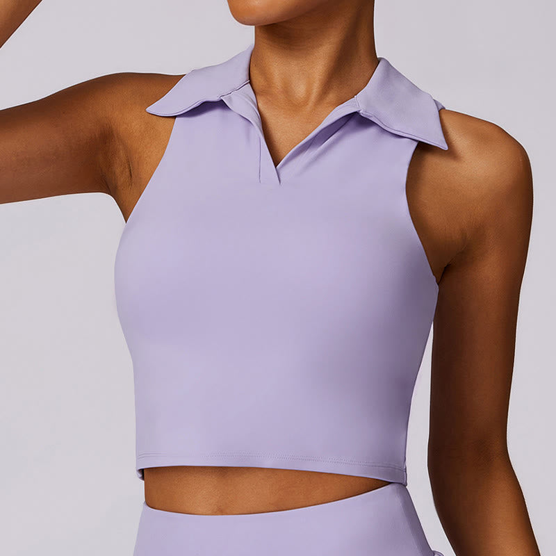 Buddha Stones Polo Collar Crop Tank Top Jupes de tennis Shorts plissés avec poche Tenues de sport et de yoga - image 1