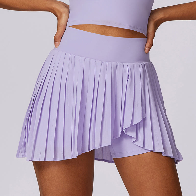 Buddha Stones Polo Collar Crop Tank Top Jupes de tennis Shorts plissés avec poche Tenues de sport et de yoga - Violet - Shorts - US8-10，UK/AU12-14，EU40-42 (XL) - image 8