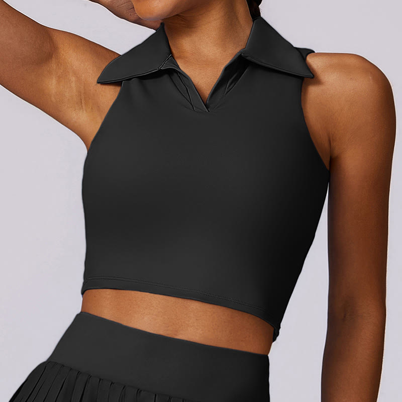 Buddha Stones Polo Collar Crop Tank Top Jupes de tennis Shorts plissés avec poche Tenues de sport et de yoga - image 17